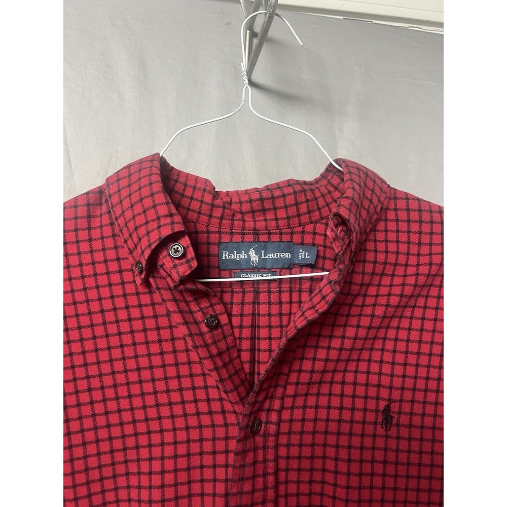 Ralph Lauren Soft Red Plaid Button Down Shirt Classic Fit Size L